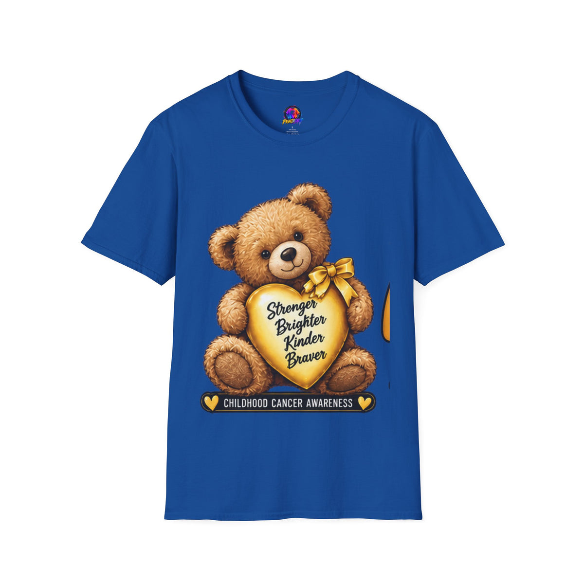 Childhood Cancer Awareness Teddy T-Shirt — "Stronger Brighter Kinder Braver"