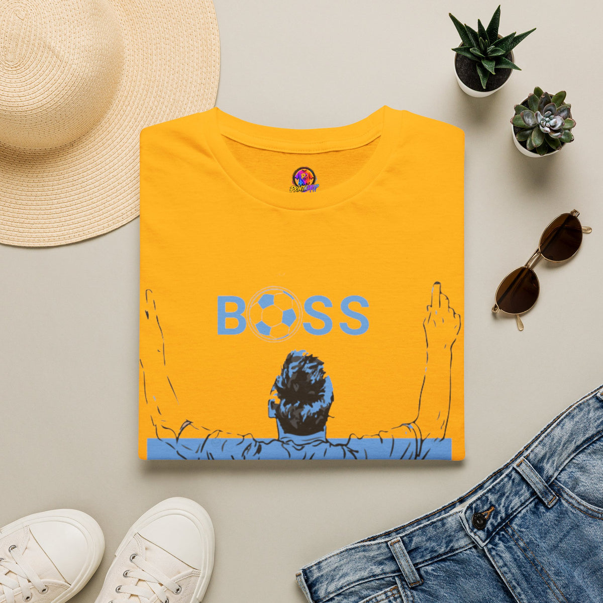Soccer Boss T‑Shirt — 'BOSS' Striped Football Player Graphic Tee