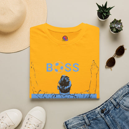 Soccer Boss T‑Shirt — 'BOSS' Striped Football Player Graphic Tee