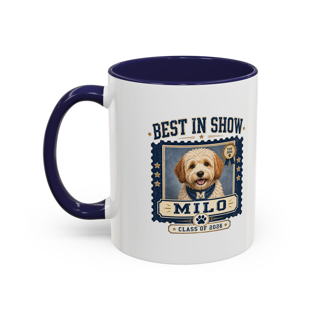 Milo Bailey Dog Dad Mom Best in Show Personalized Dog Photo Coffee Mug — 'Milo' Class of 2020 Accent Mug