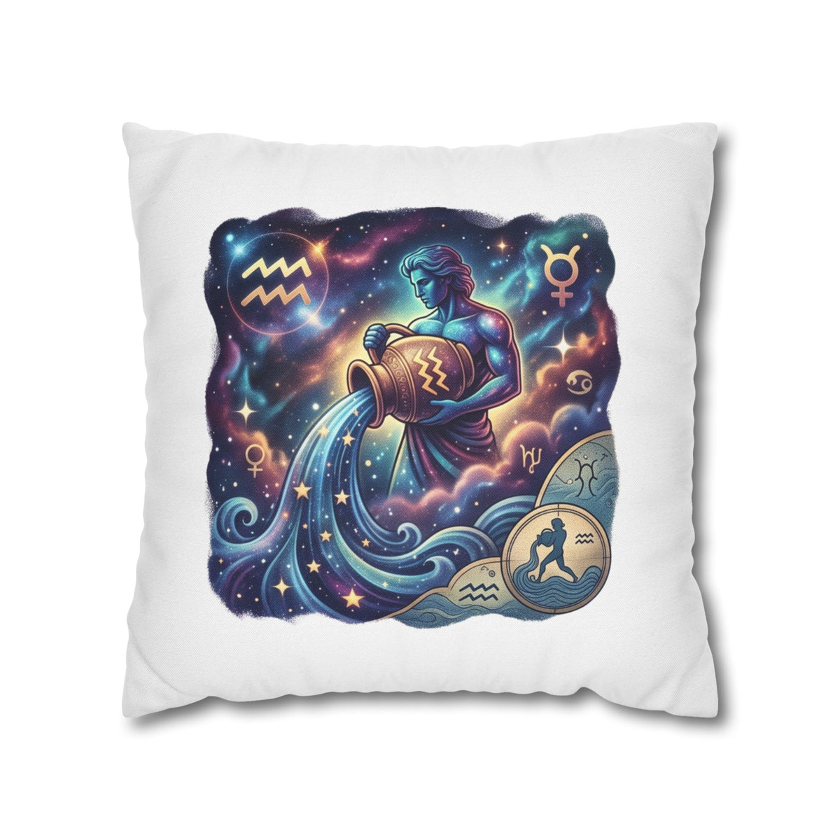 Aquarius Zodiac Pillowcase — Water Bearer Astrology Cushion Cover