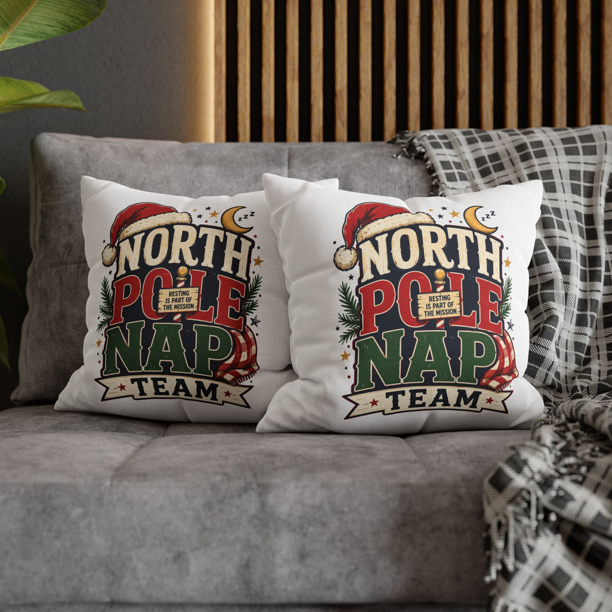 Christmas North Pole Nap Team Pillowcase — Funny Christmas Holiday Throw Pillow Cover