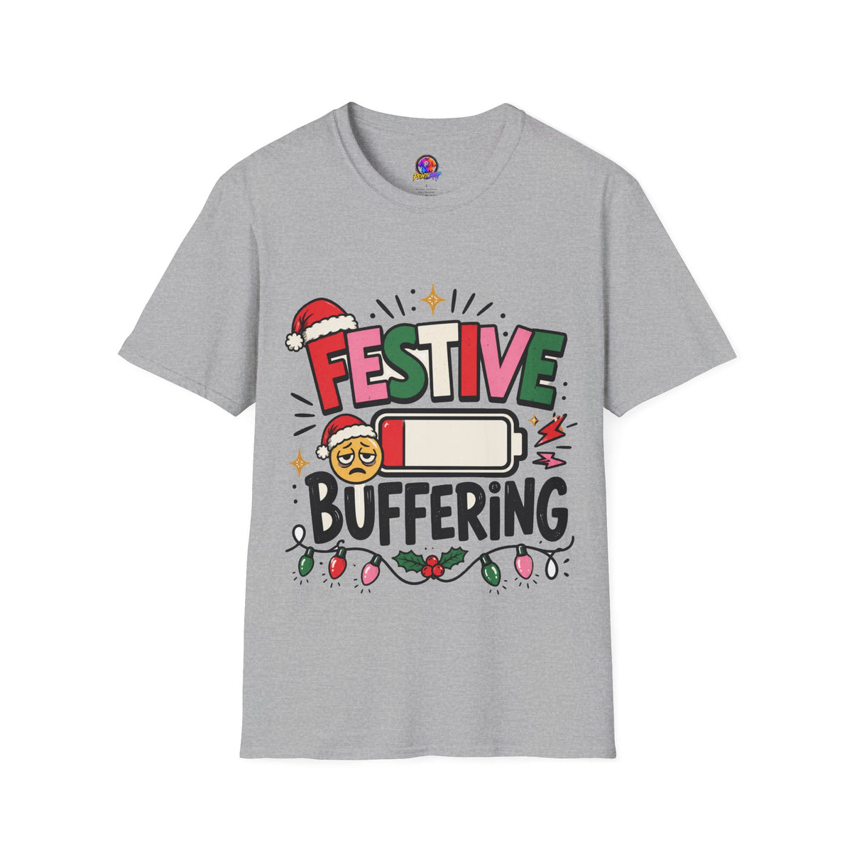 Festive Buffering T-Shirt — Funny Holiday Christmas Tee with Loading Battery Design