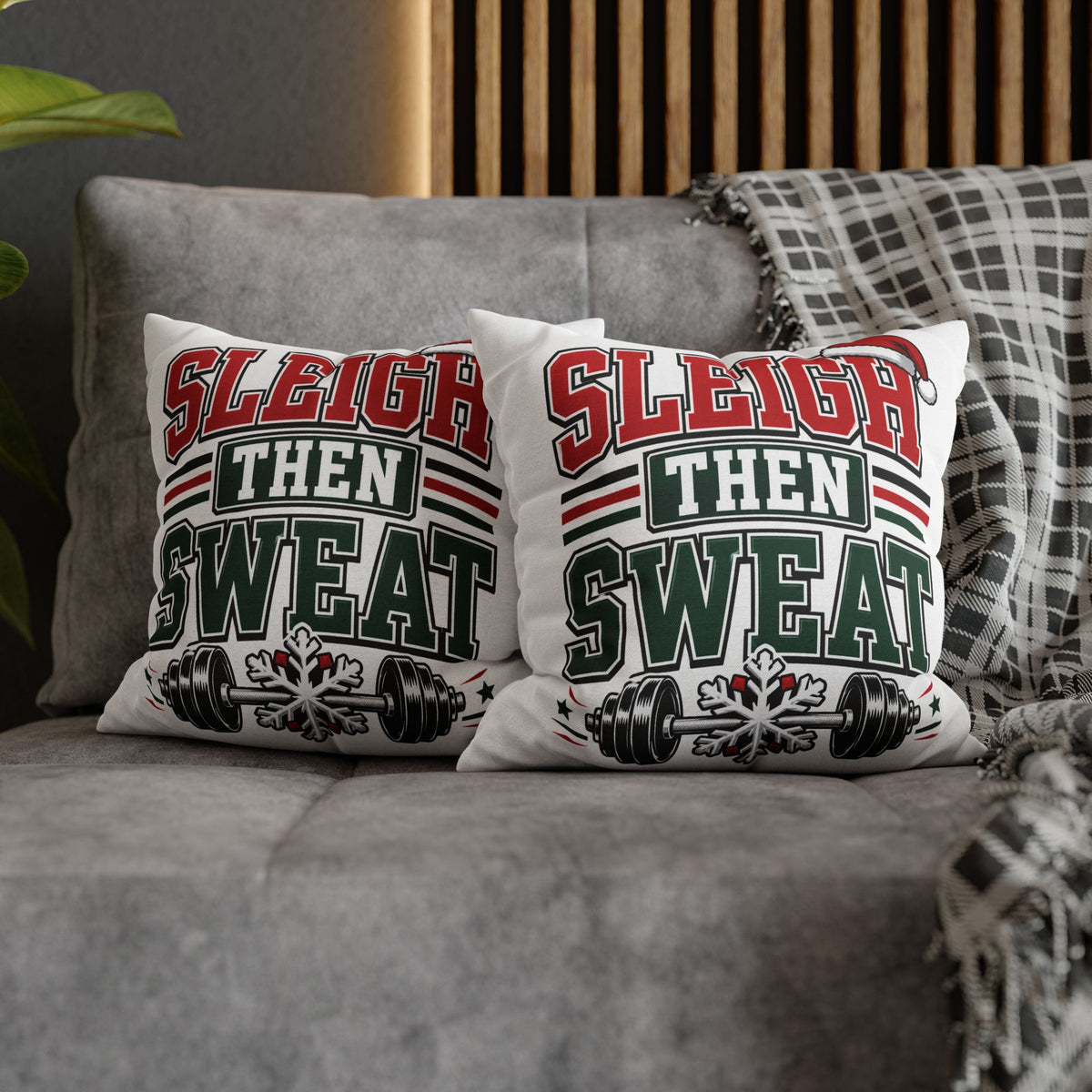Sleigh Then Sweat Holiday Gym Pillowcase Modern Day Christmas