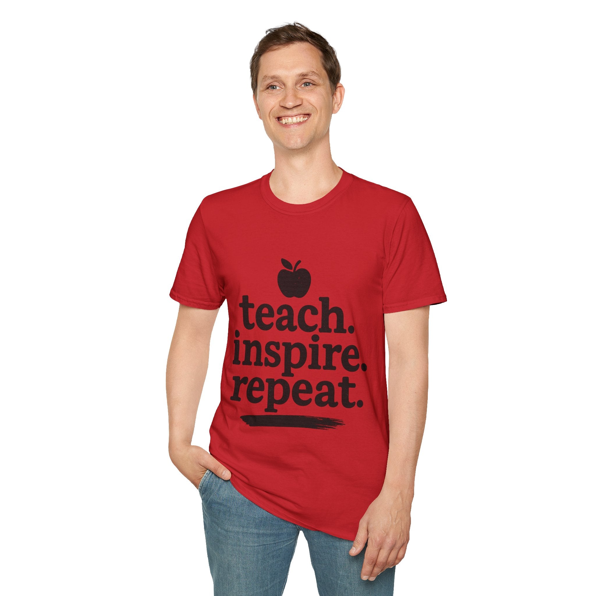 Teach. Inspire. Repeat. T‑Shirt — Teacher Apple Graphic Tee - Trending Now - August 2026 Trends - Everyday T-Shirt