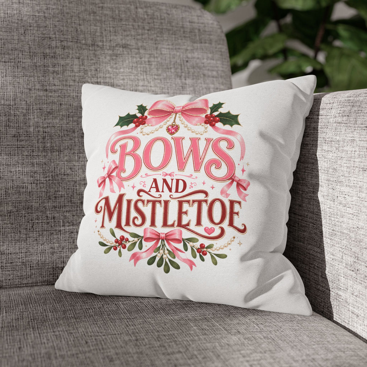 Christmas Pillowcase Bows and Mistletoe Christmas Pillow