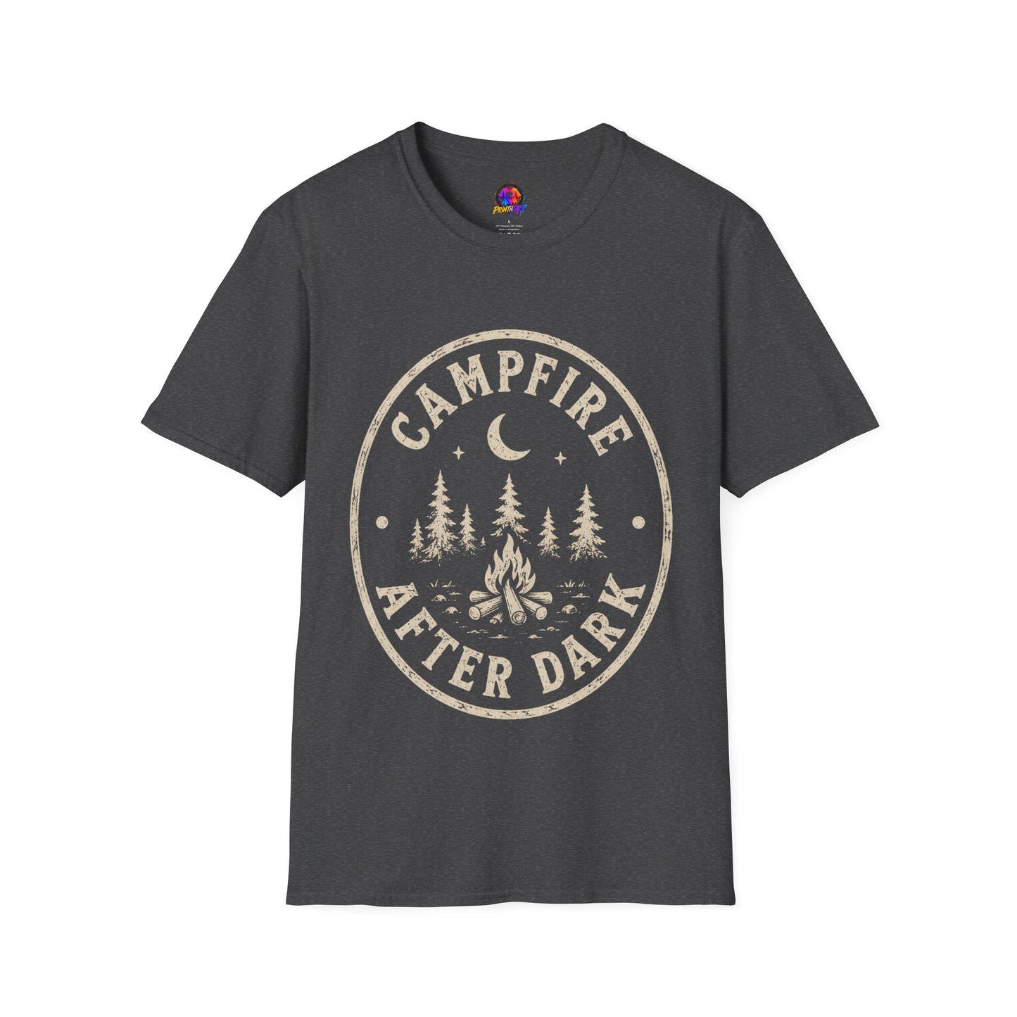 Campfire T-Shirt — 'Campfire After Dark' Vintage Moon & Trees Graphic