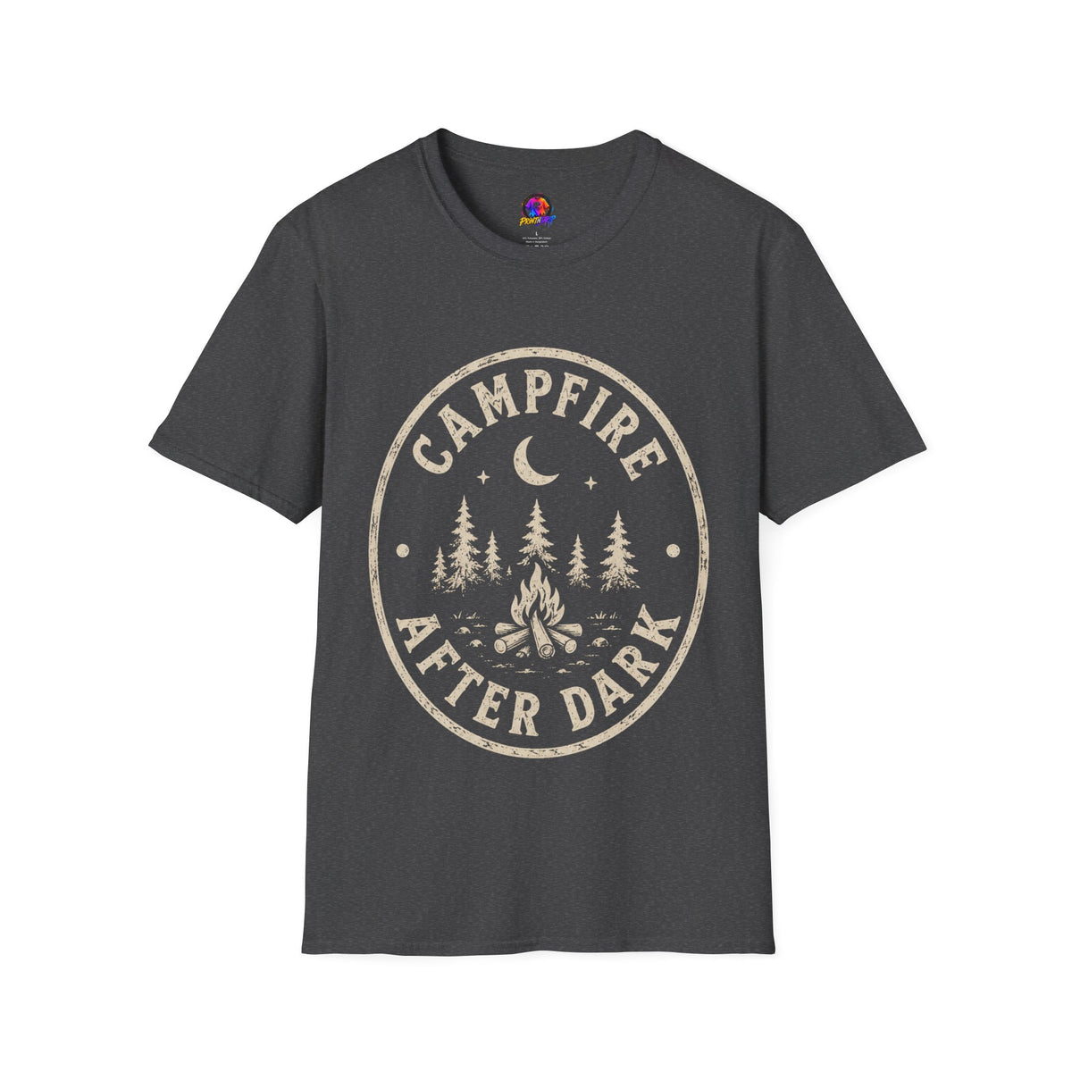 Campfire T-Shirt — 'Campfire After Dark' Vintage Moon & Trees Graphic