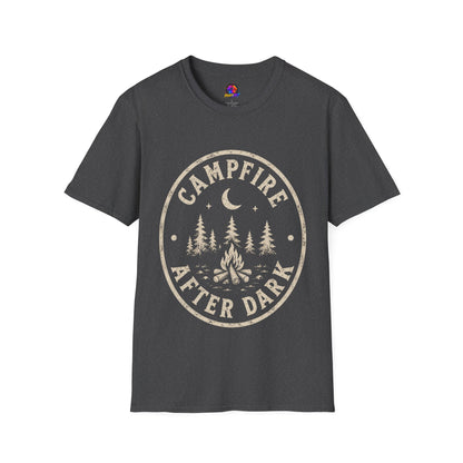 Campfire T-Shirt — 'Campfire After Dark' Vintage Moon & Trees Graphic