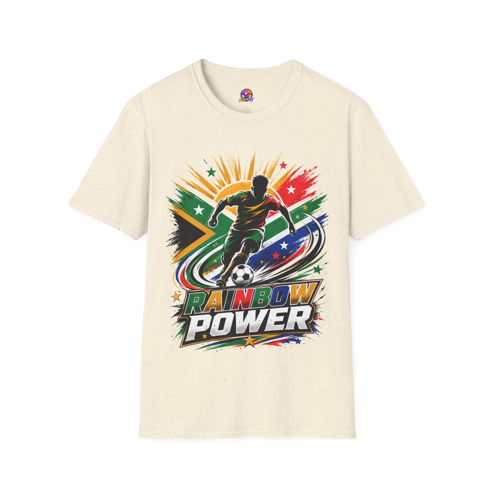 South Africa Soccer Rainbow Power T-Shirt — Colorful Football Player Graphic Tee