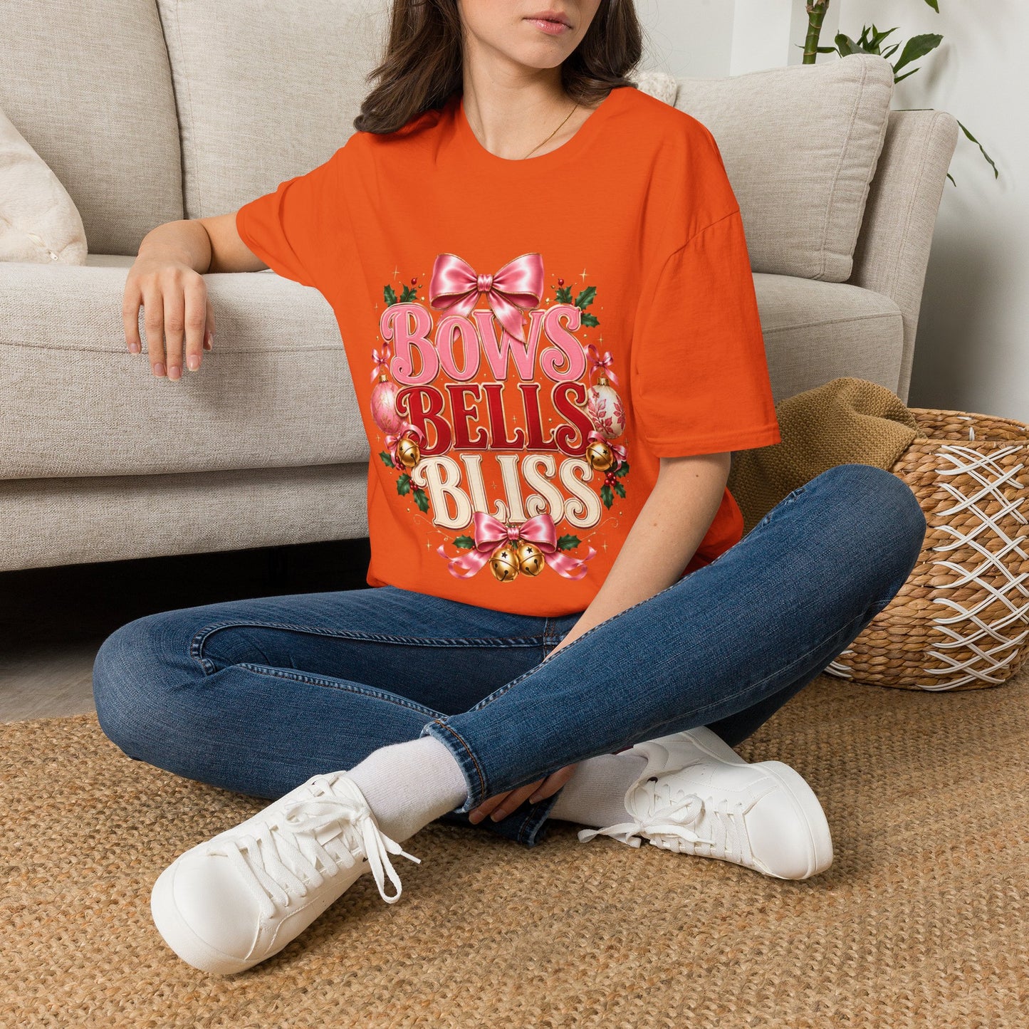 T-Shirt — Bows Bells Bliss Christmas Graphic Tee