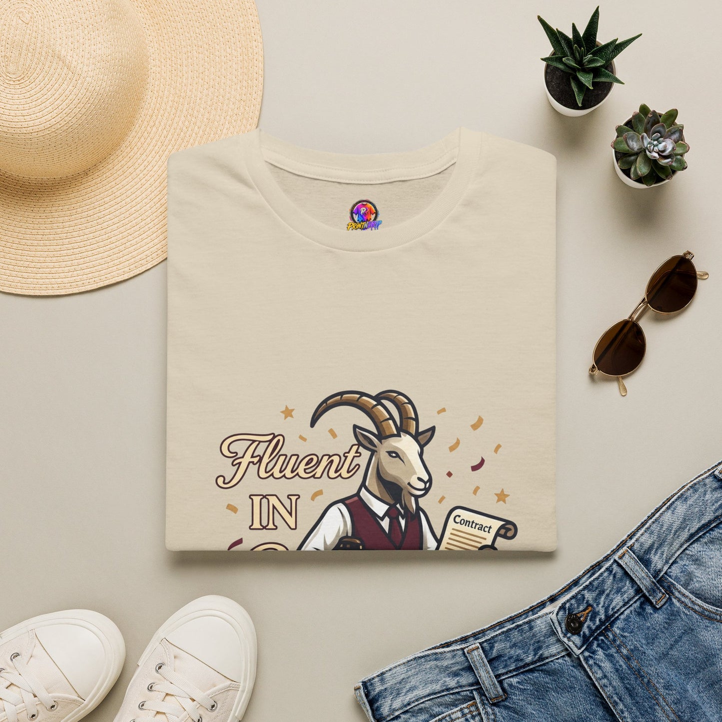 Capricorn Goat Graphic T-Shirt — "Fluent in Sarcasm & Success" Zodiac Tee
