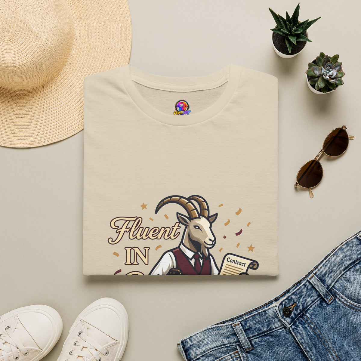 Capricorn Goat Graphic T-Shirt — "Fluent in Sarcasm & Success" Zodiac Tee
