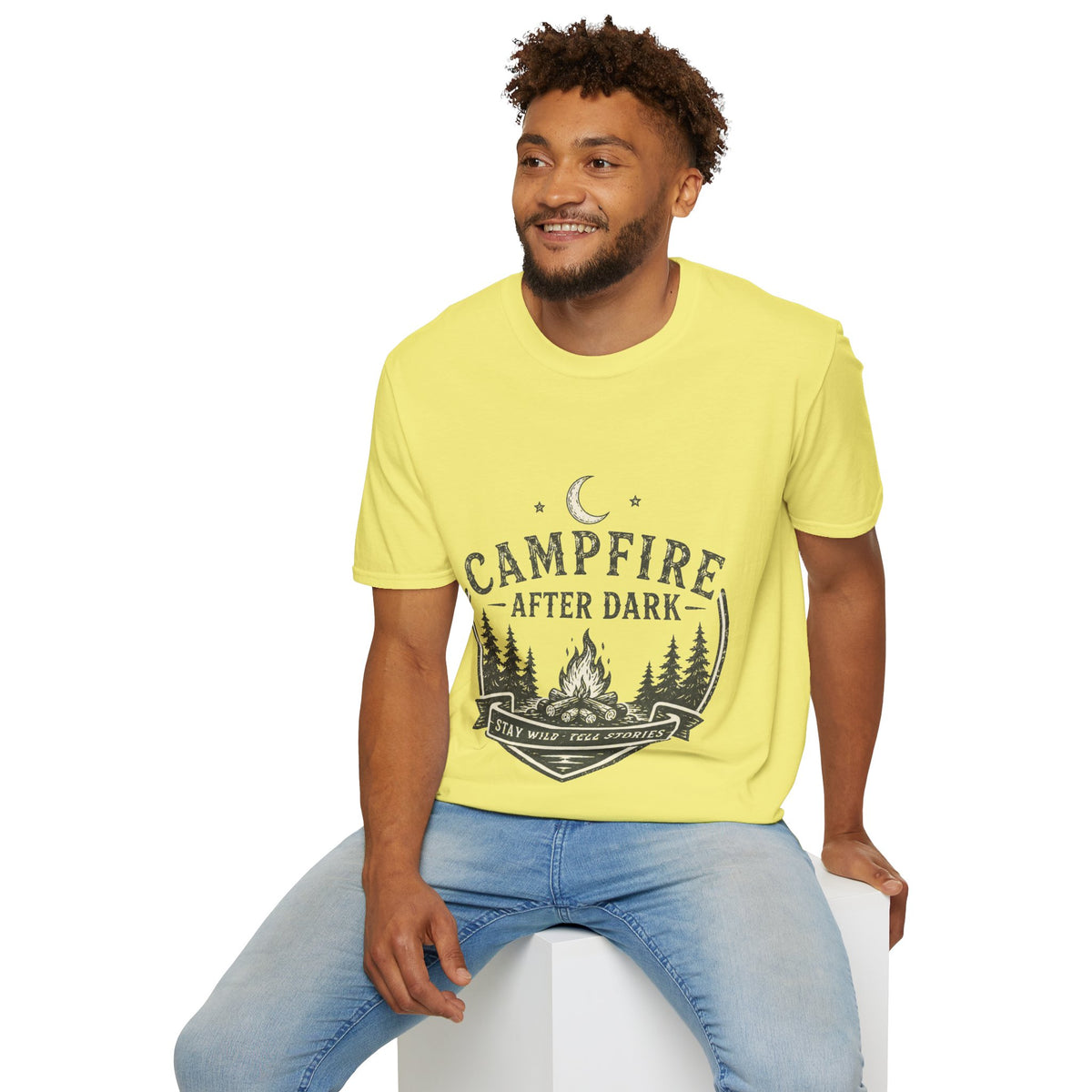 Campfire T-Shirt — "Campfire After Dark" Moonlit Camping Graphic