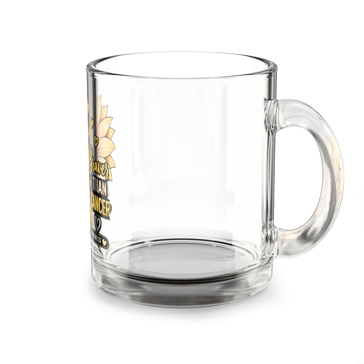 Glass Mug — "Braver Than Cancer" Childhood Cancer Awareness Sunflower 10oz