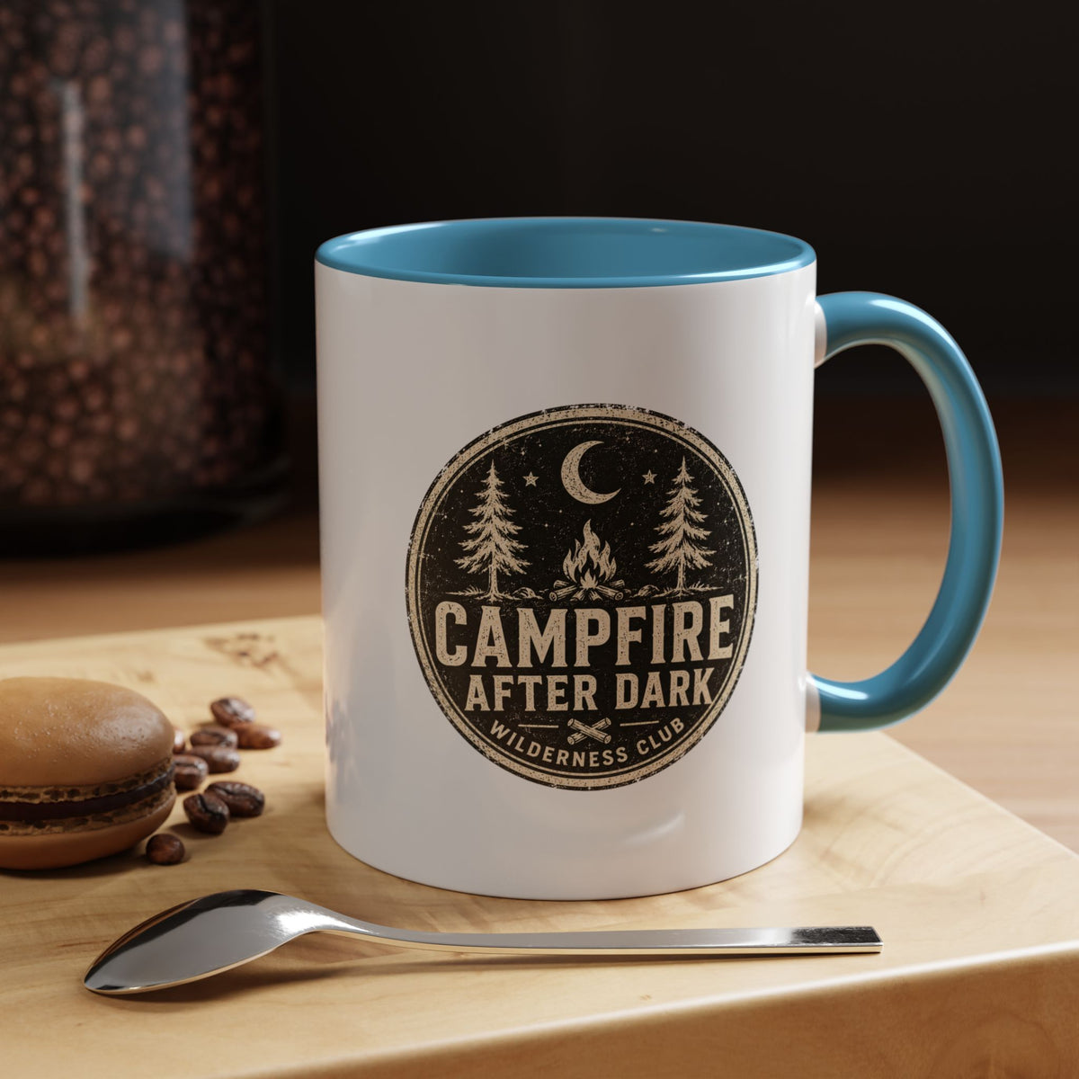 Milo Bailey Dog Dad Mom Campfire After Dark Accent Coffee Mug — Rustic Camping Coffee Cup