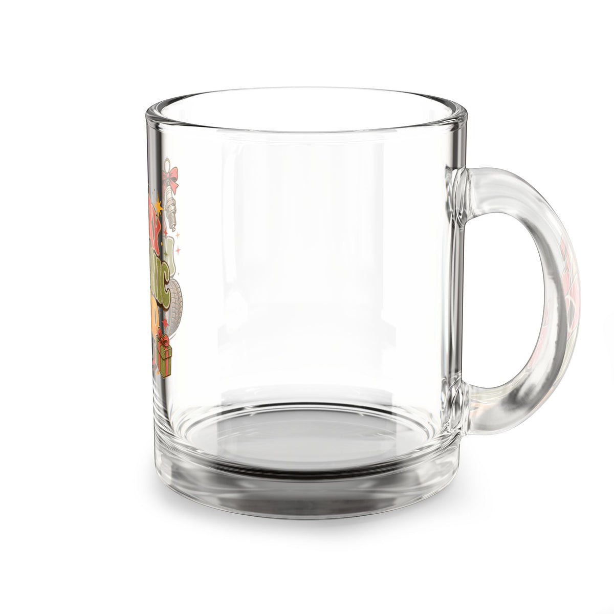 Modern Day Christmas Glass Mug  10oz Merry Mechanic Mood Glass Mug — 10oz Holiday Coffee Cup for Car Lovers