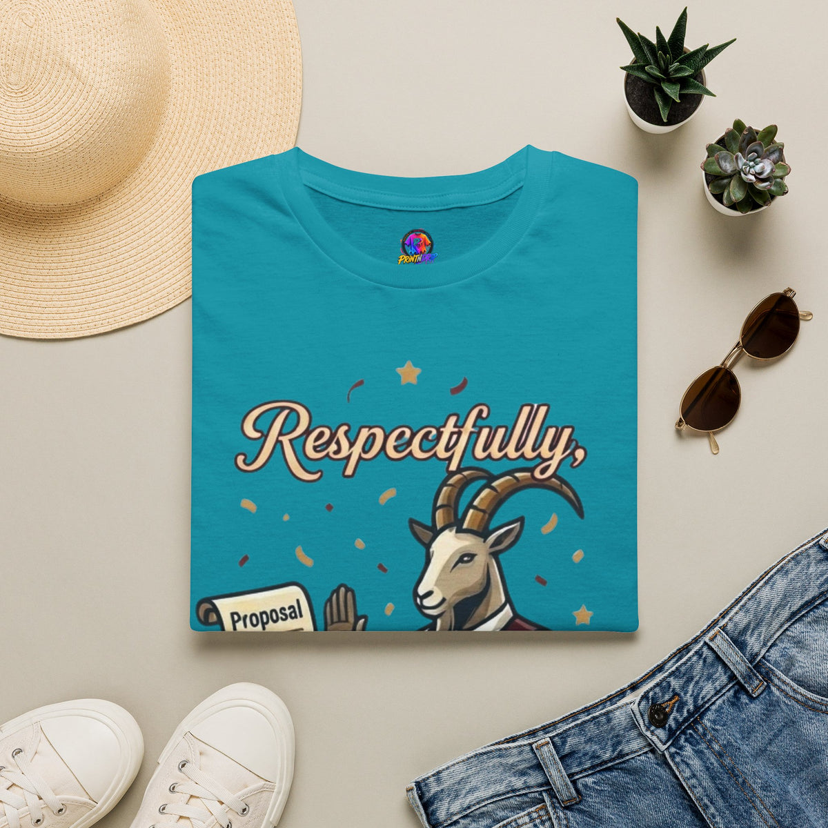 T-Shirt — "Respectfully, No" Capricorn Goat Proposal Funny Zodiac Tee
