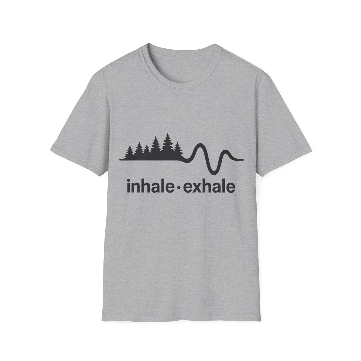 "Inhale Exhale" Mountain Pulse Graphic Tee - Minimalist Breathe Yoga Mindfulness White T-Shirt - Trending Now - September 2026