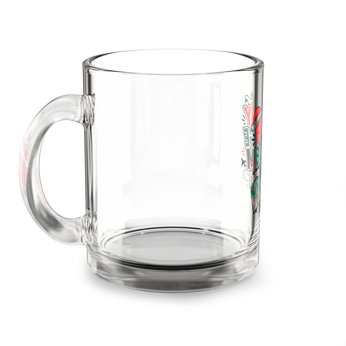 Modern Day Christmas Glass Mug  10oz Holiday Baggage Claim Glass Mug — 10oz Christmas Travel Coffee Cup