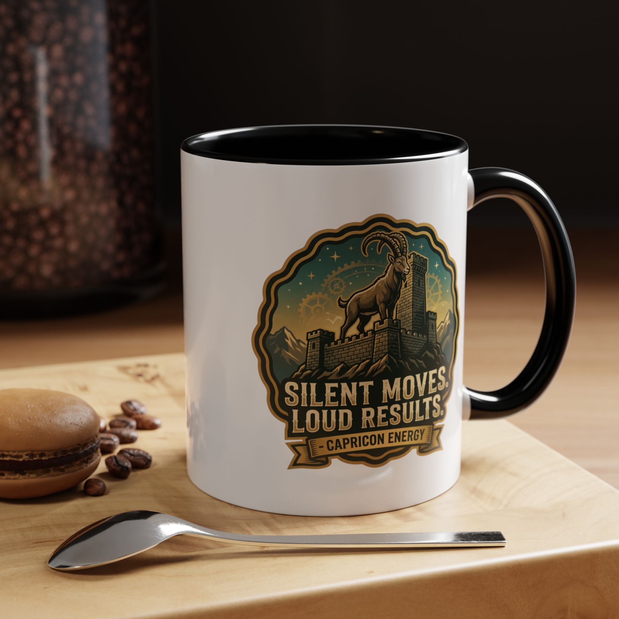 Capricorn Coffee Mug - "Silent Moves. Loud Results." Zodiac Goat Accent Mug