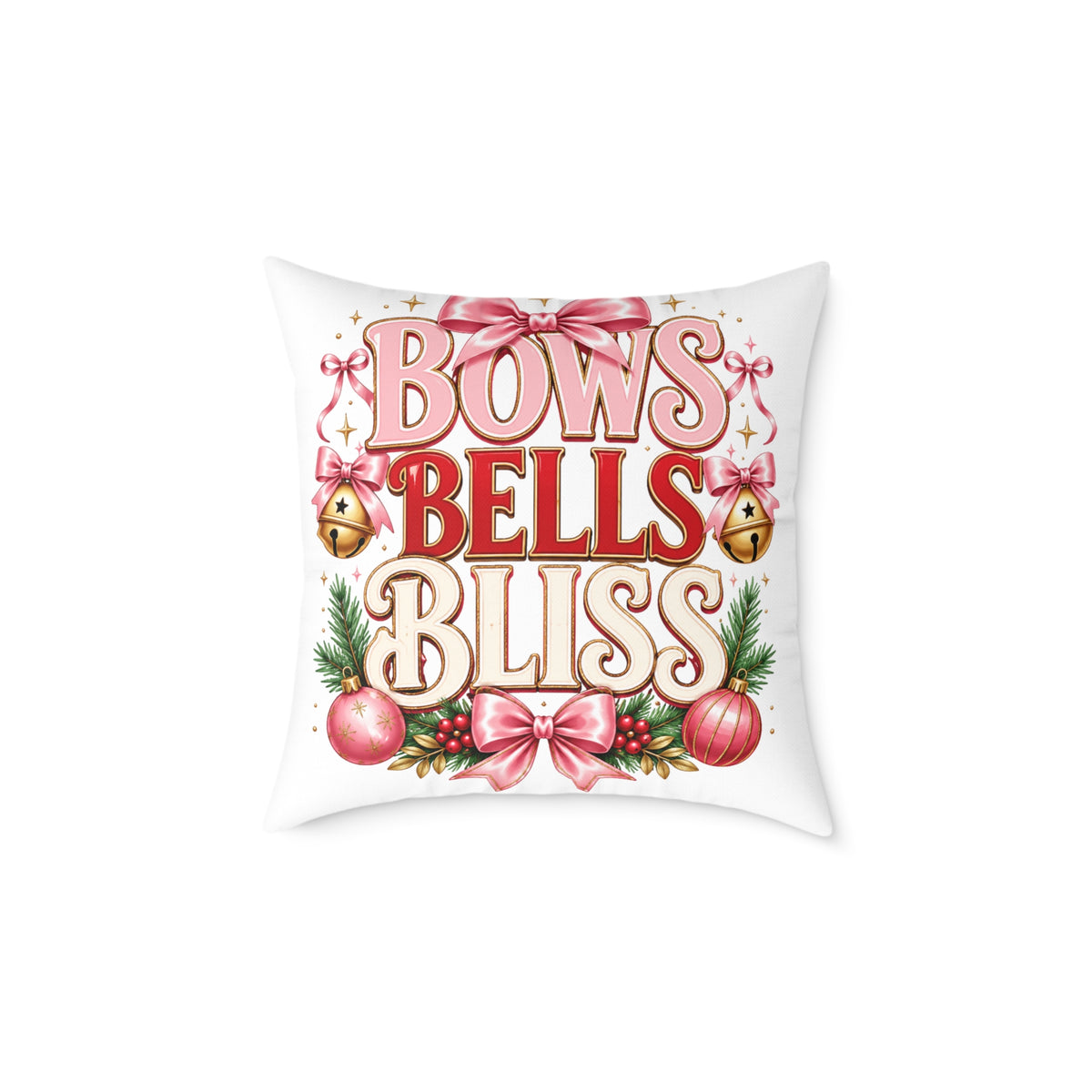 Christmas Bows Bells Bliss Square Poly Canvas Pillow