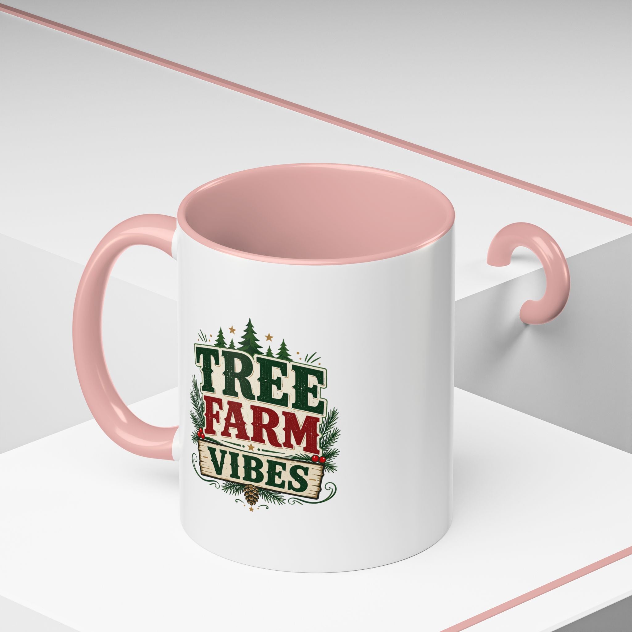 Tree Farm Vibes Accent Coffee Mug — Rustic Christmas Holiday Coffee Cup