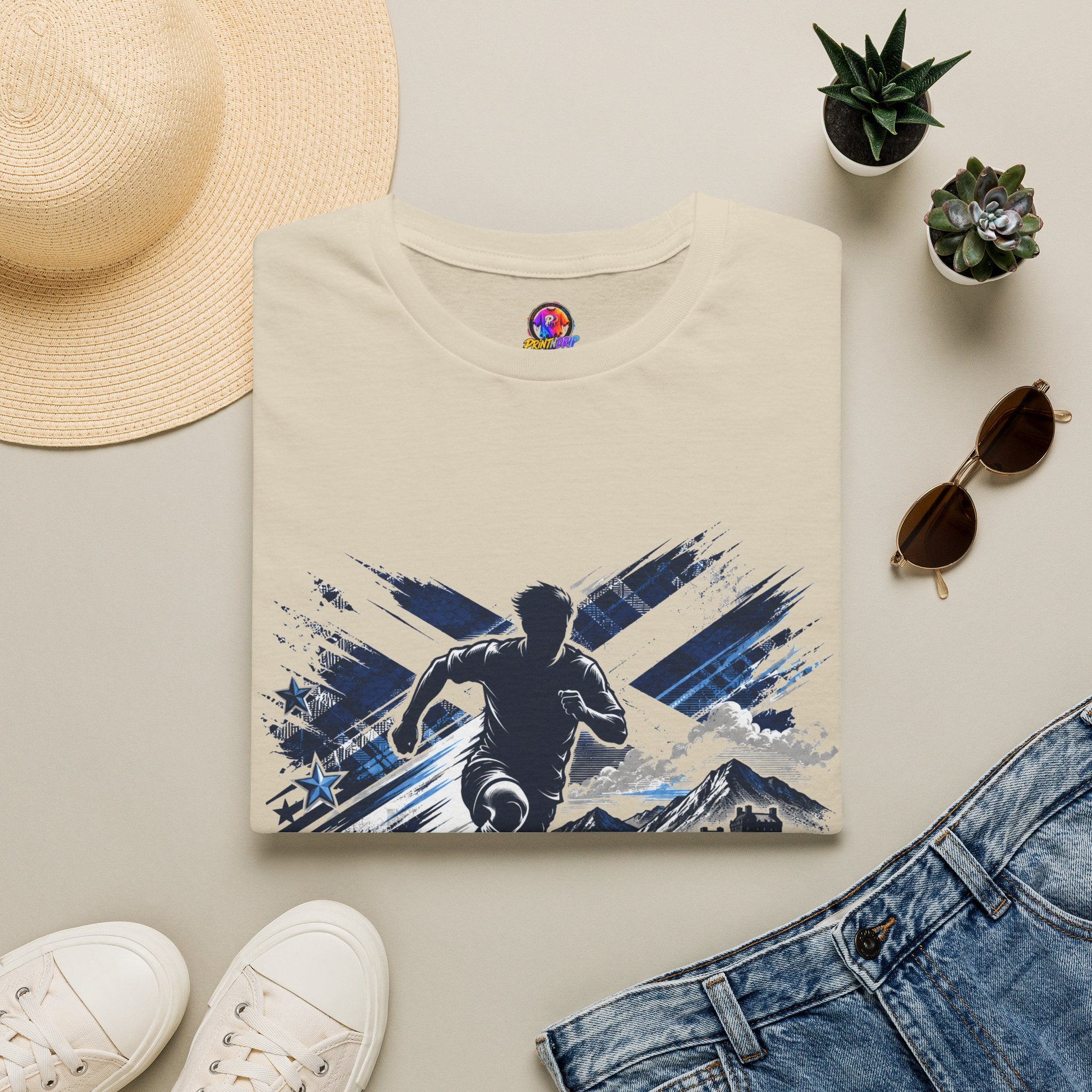 Scotland Highland Storm Soccer T-Shirt — Mountain Soccer Player Graphic Tee