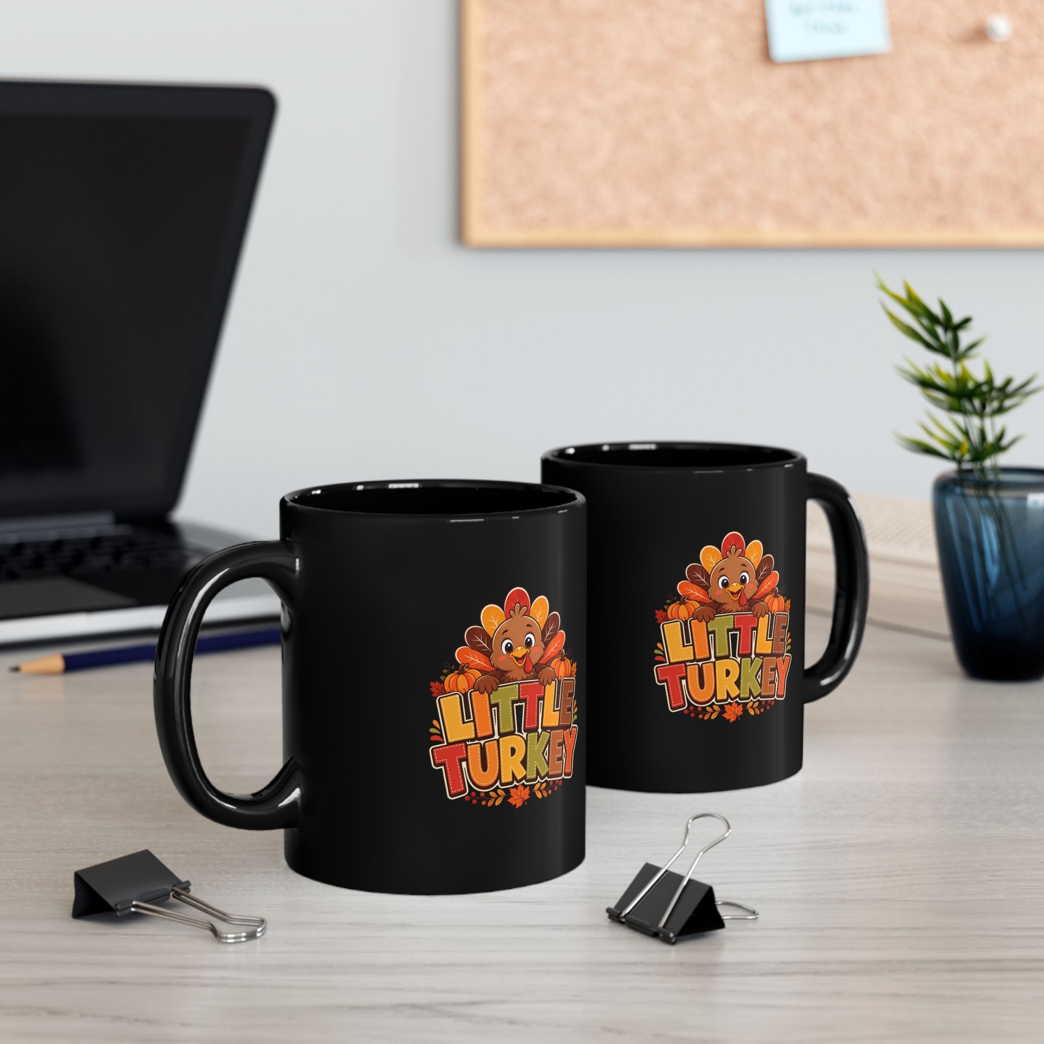 Thanksgiving Black Mug Little Turkey Mug — Cute Thanksgiving Coffee Cup for Kids & Family