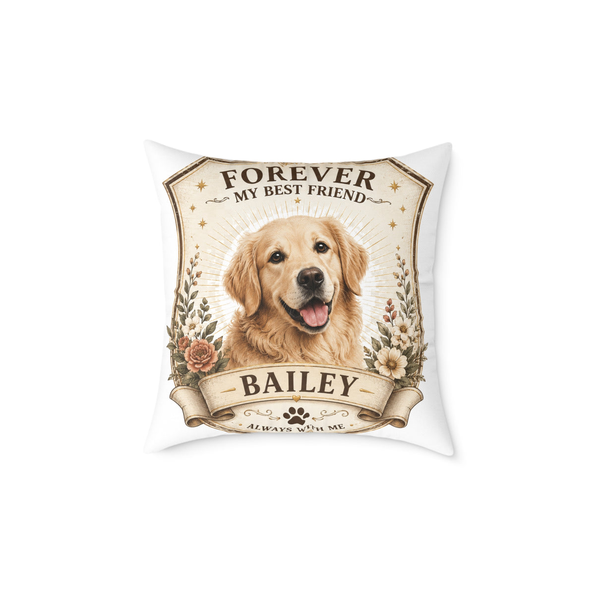 Forever My Best Friend Golden Retriever Pillow Milo Bailey Dog Dad Mom— Personalized Dog Name Cushion