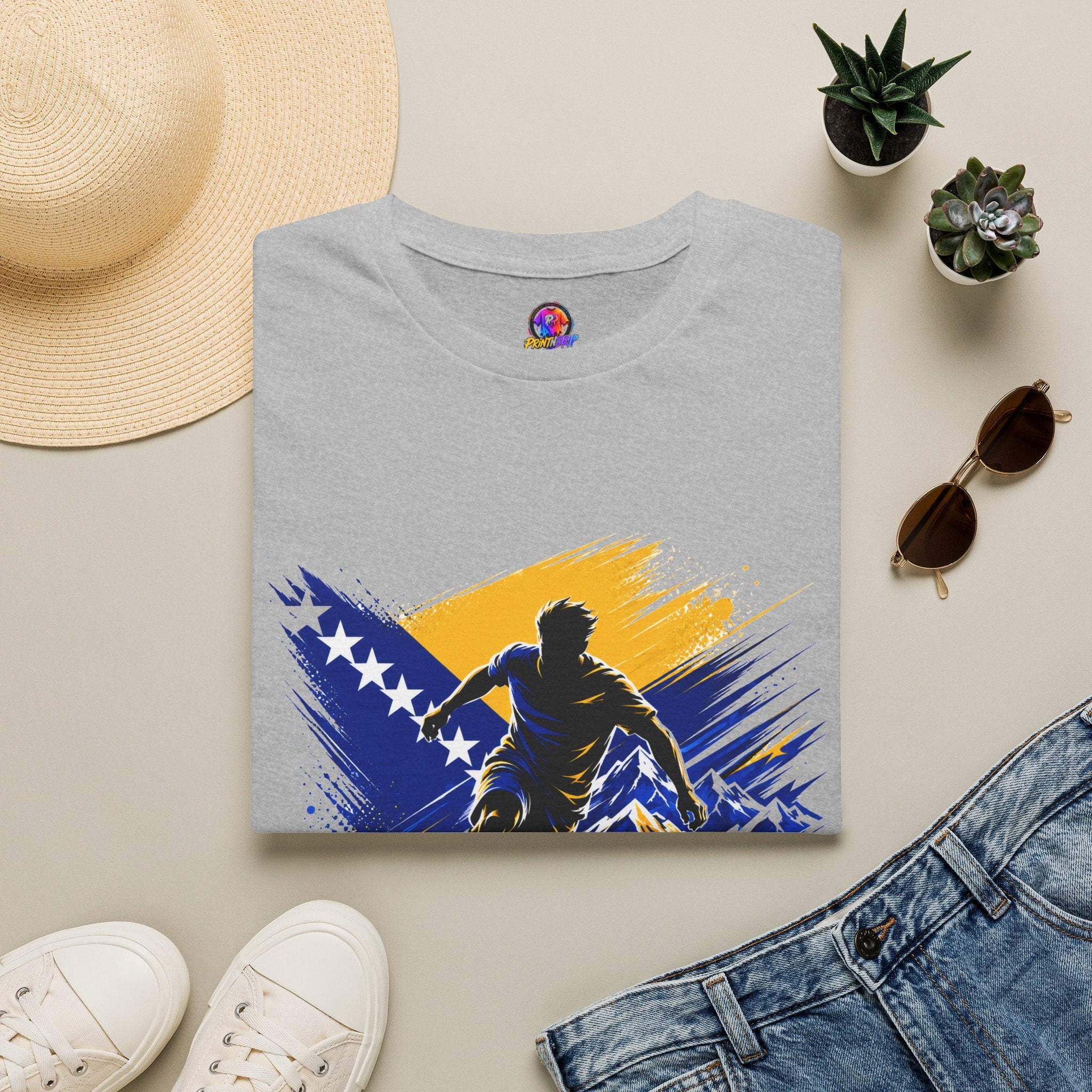 Bosnia Football T‑Shirt - "Blue Gold Rise" Soccer Graphic Tee