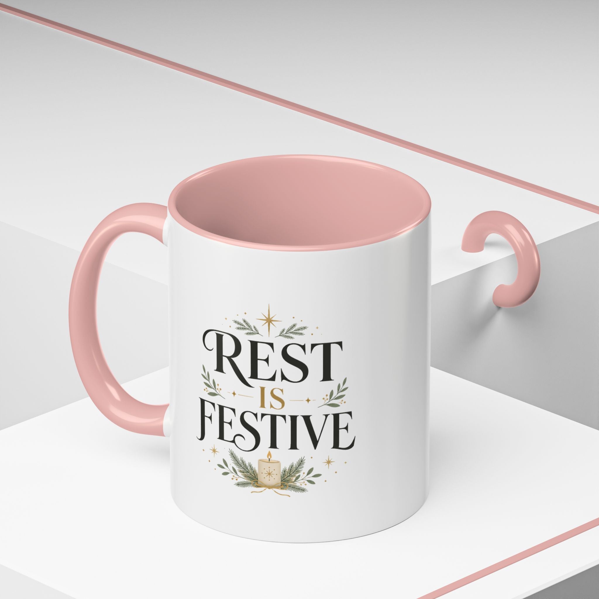 Modern Day Christmas Rest Is Festive Coffee Mug — Holiday Floral Accent