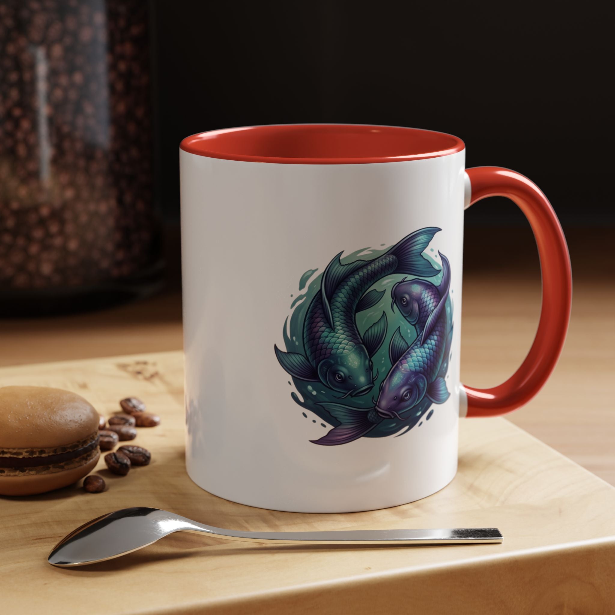 Koi Fish Accent Coffee Mug — Blue Pisces Ceramic Mug