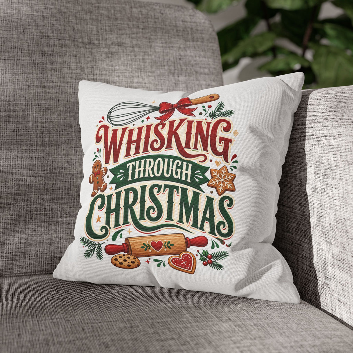 Christmas Whisking Through Christmas Spun Polyester Square Pillowcase