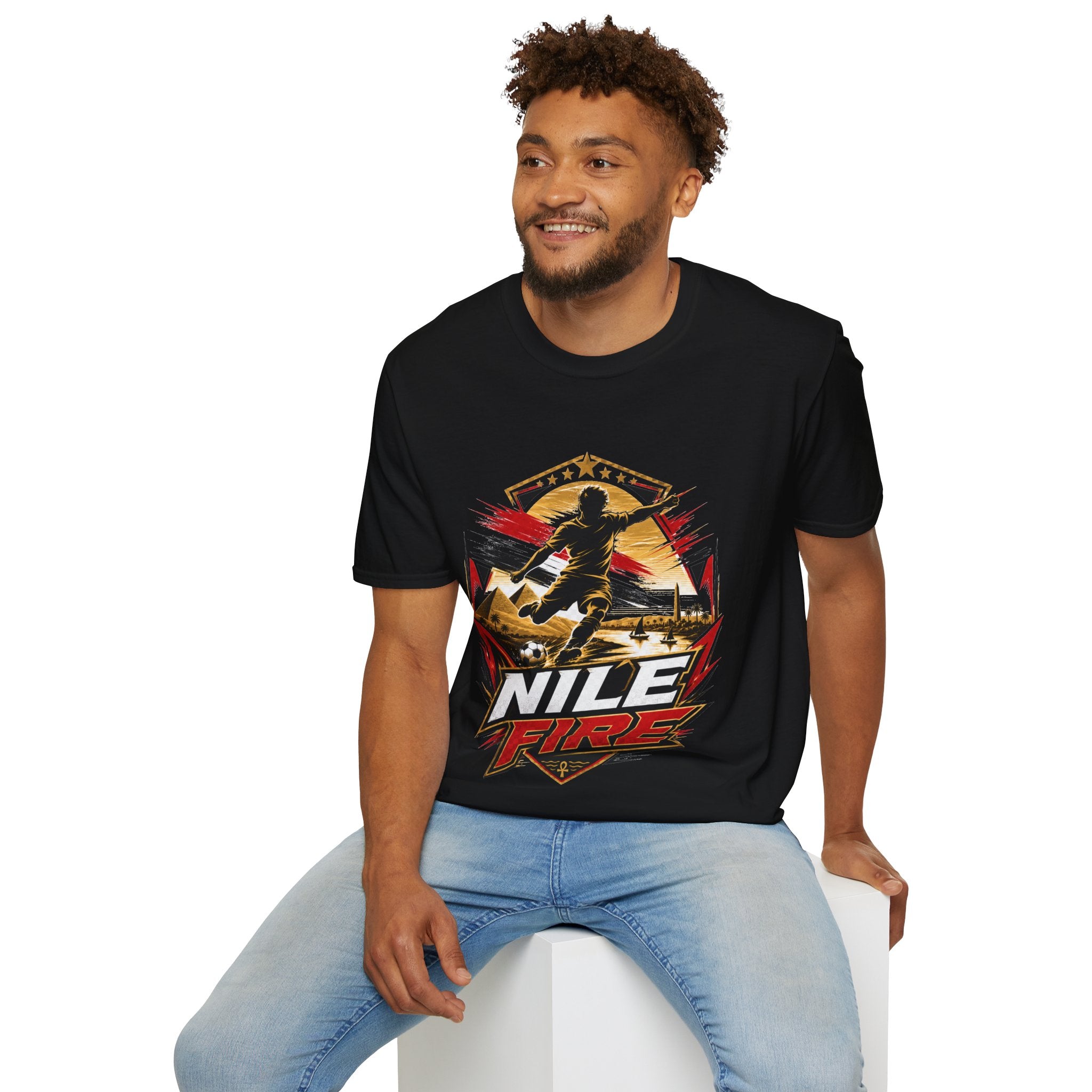 Egypt Soccer Player Nile Fire Graphic T-Shirt — Retro Athletic Team Tee