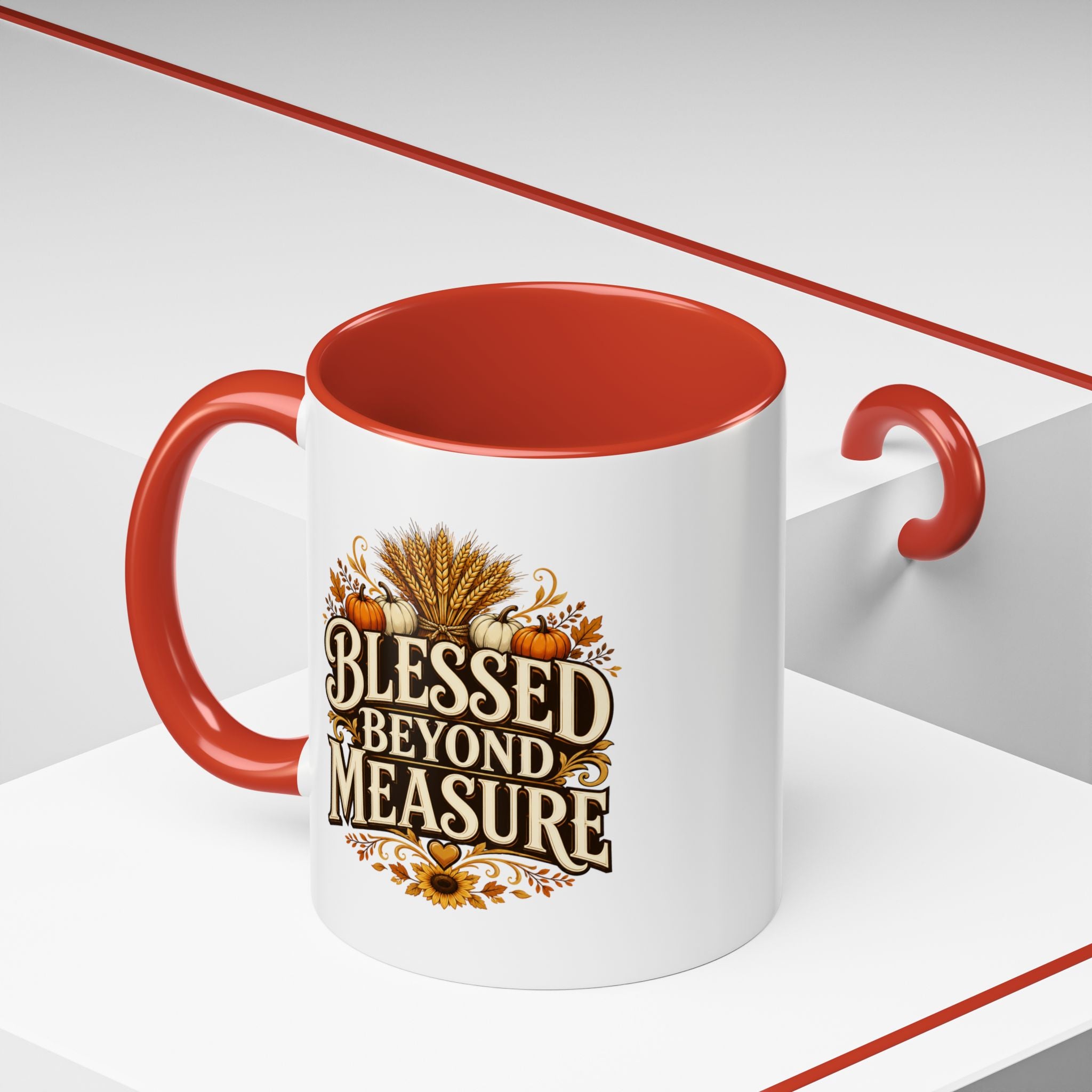 Thanksgiving Mug Blessed Beyond Measure Accent Coffee Mug — Fall Pumpkin & Wheat Autumn Faith Mug
