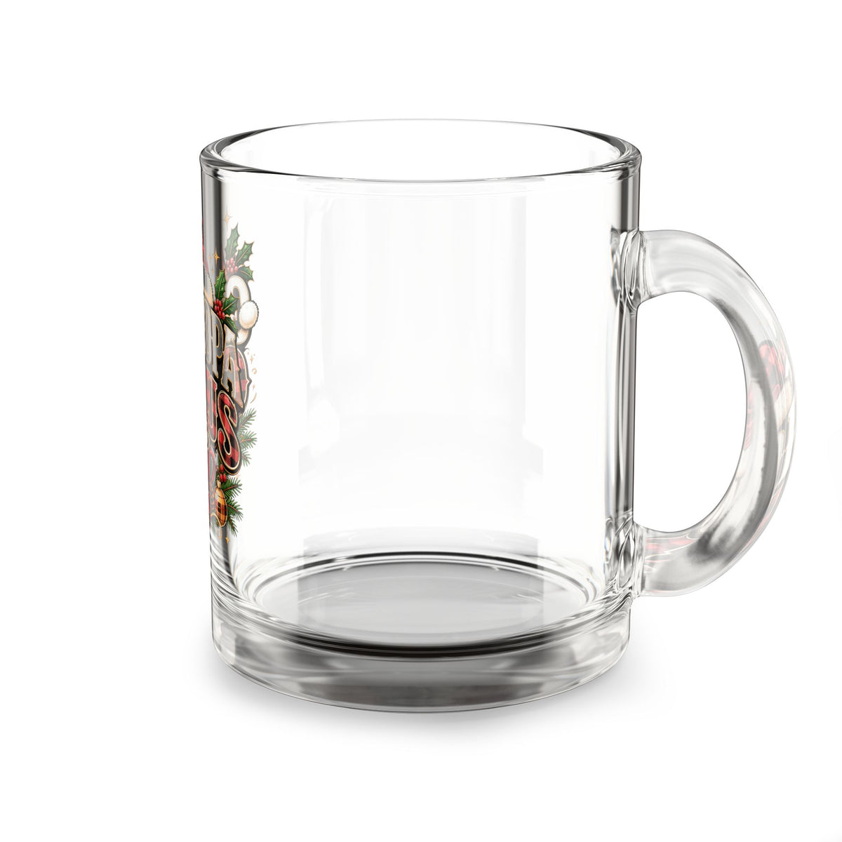 Christmas Glass Mug 10 oz Glass Mug — "Grandpa Claus" Christmas Holiday Glass Coffee Mug (10oz)