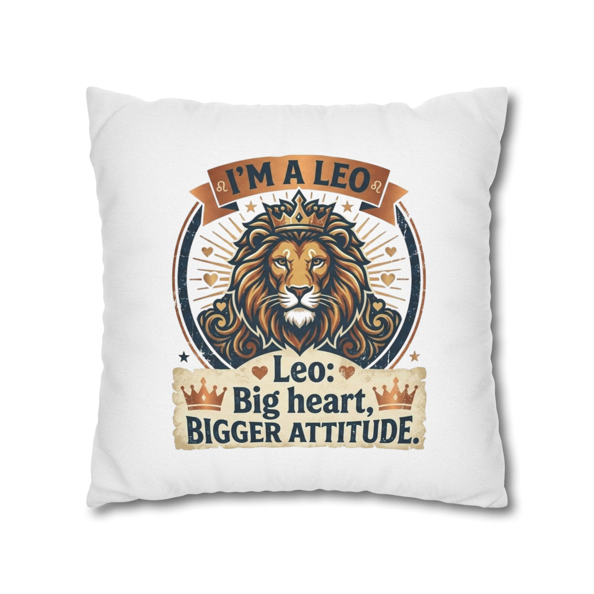 Leo Zodiac Big Heart Big Attitude Spun Polyester Square Pillowcase