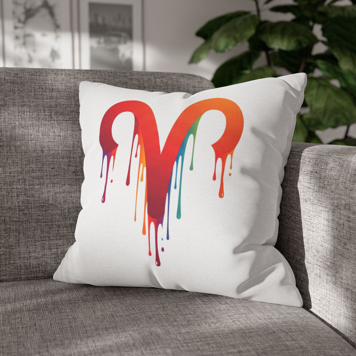 Aries Rainbow Drip Heart Pillowcase — Colorful Melting Heart Decorative Pillow