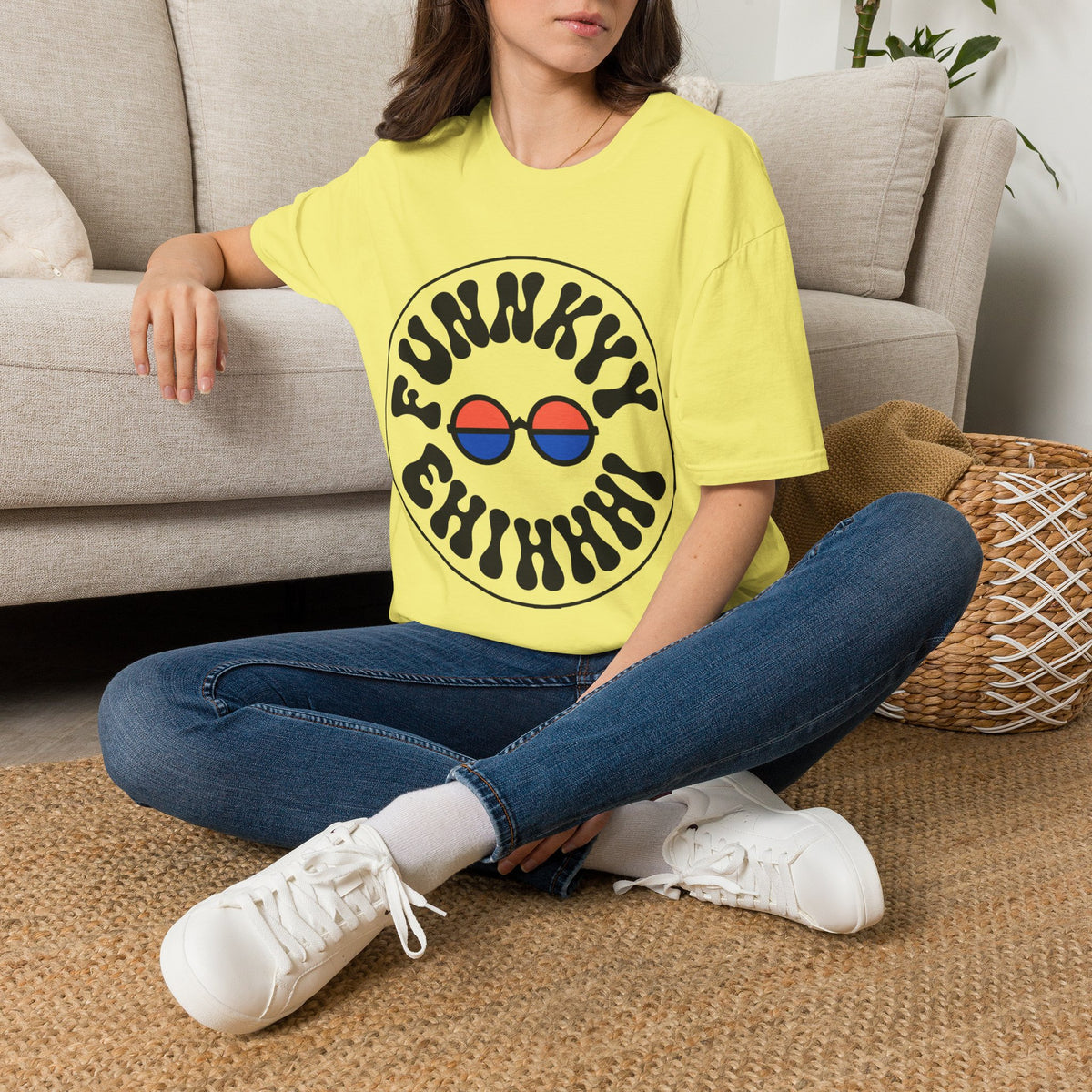 Funky Circle Graphic T-Shirt — Retro Smiley Sunglasses Tee - Trending Now - August 2026