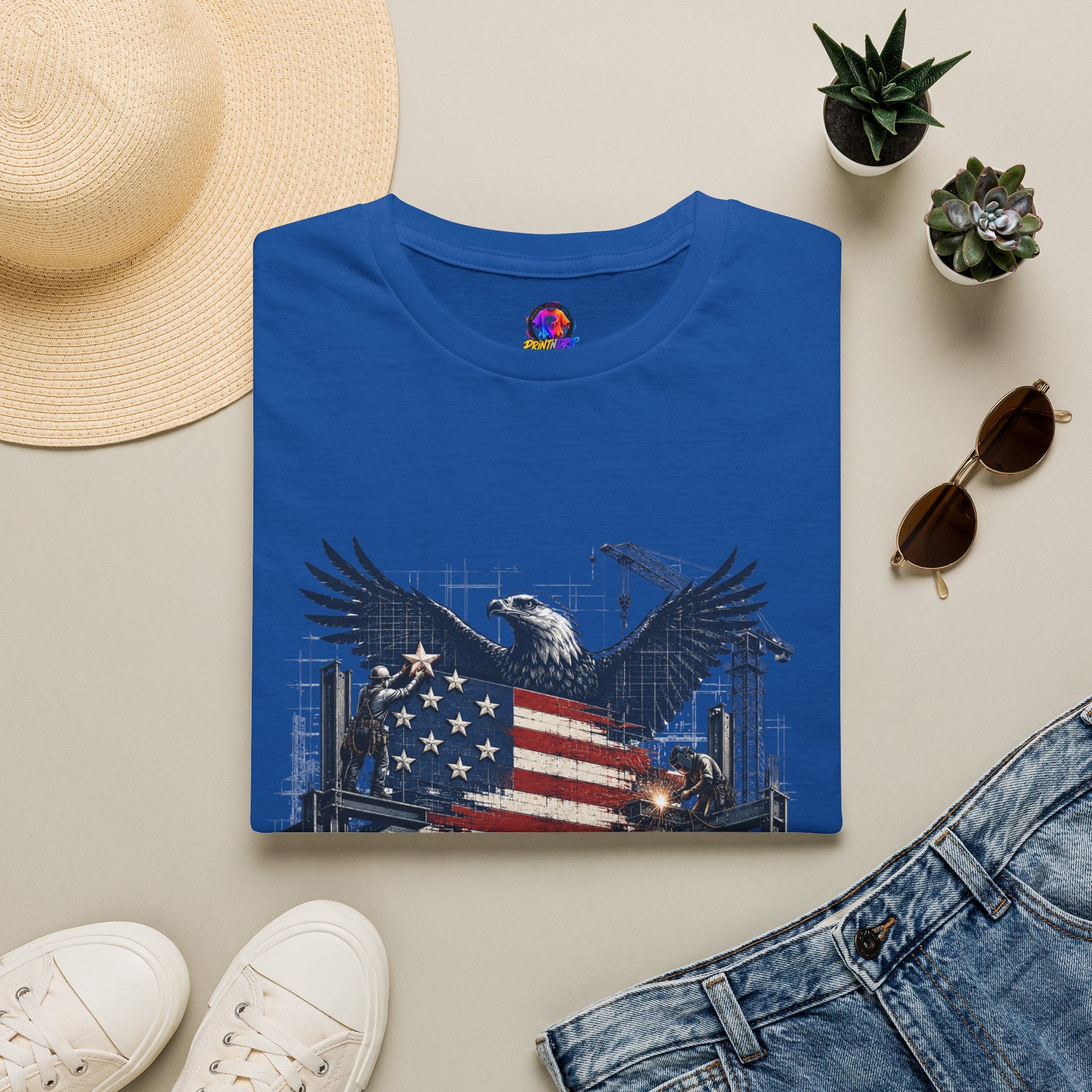 T-Shirt — 'America Is Still Under Construction' Patriotic Eagle Graphic