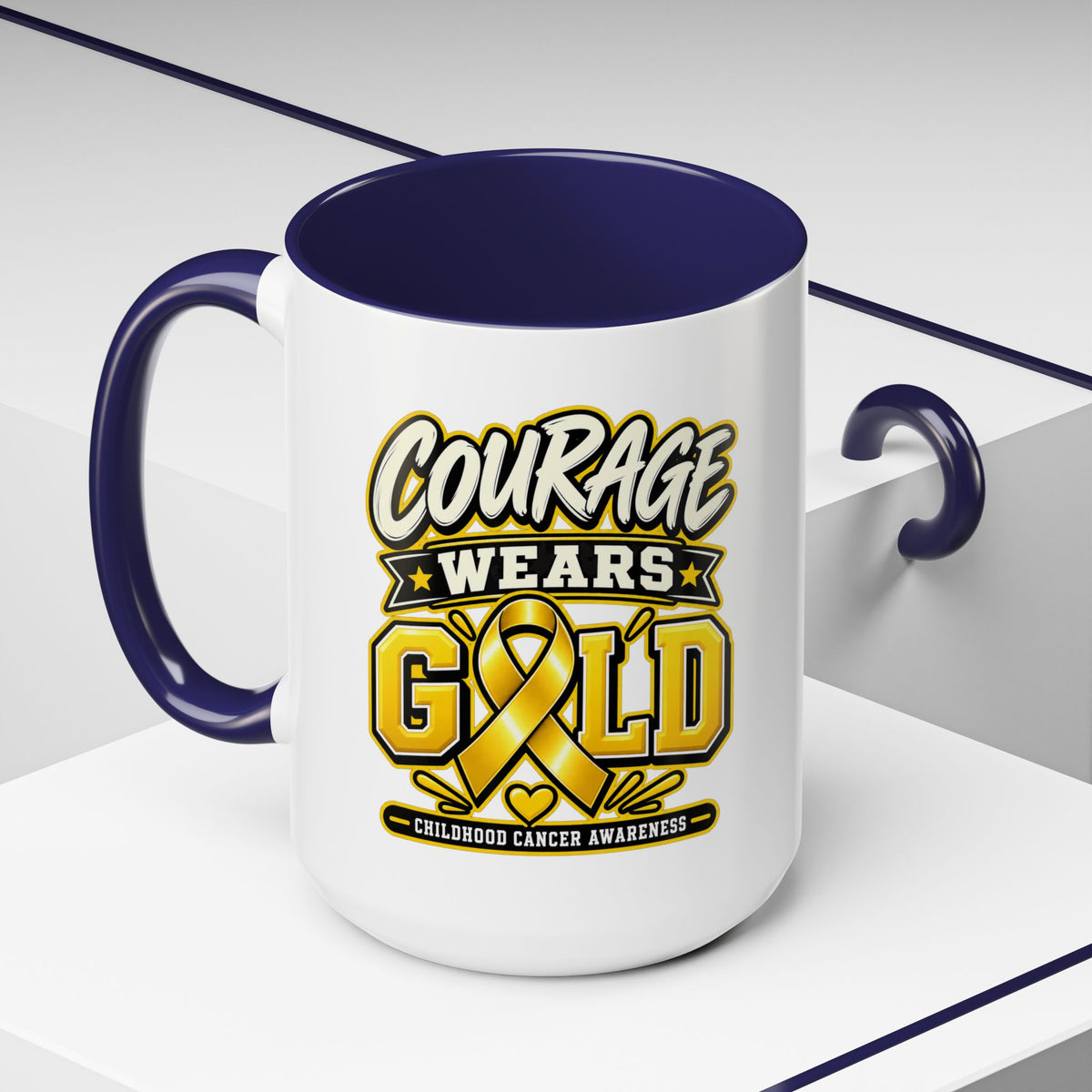 Courage Wears Gold Coffee Mug — Childhood Cancer Awareness Tea Cup