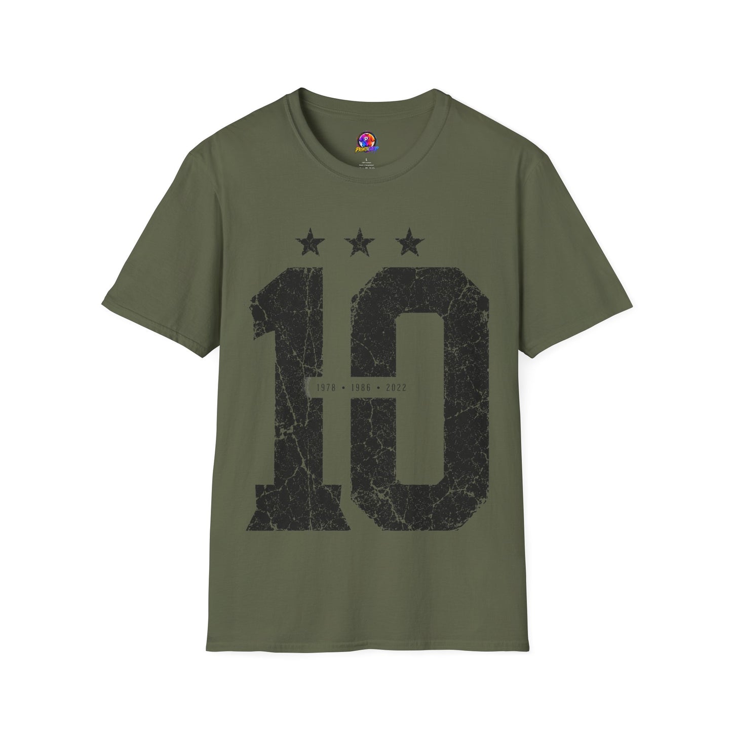 Vintage Argentina Worldcup winning No. 10 Jersey T-Shirt — Distressed Number Tee with Three Stars