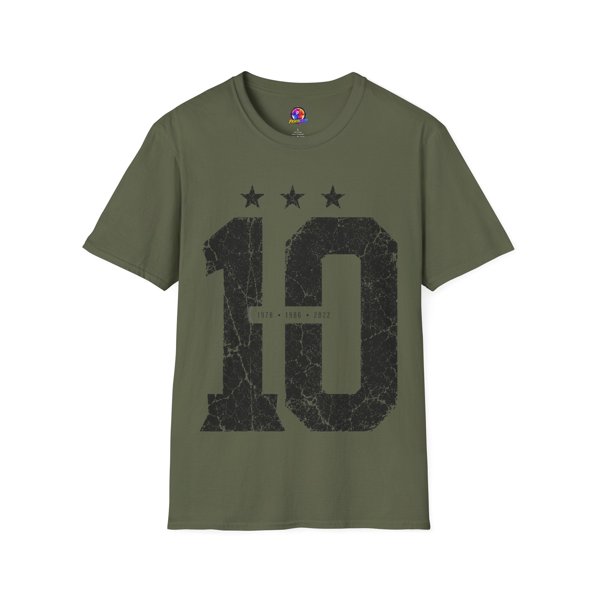 Vintage Argentina Worldcup winning No. 10 Jersey T-Shirt — Distressed Number Tee with Three Stars