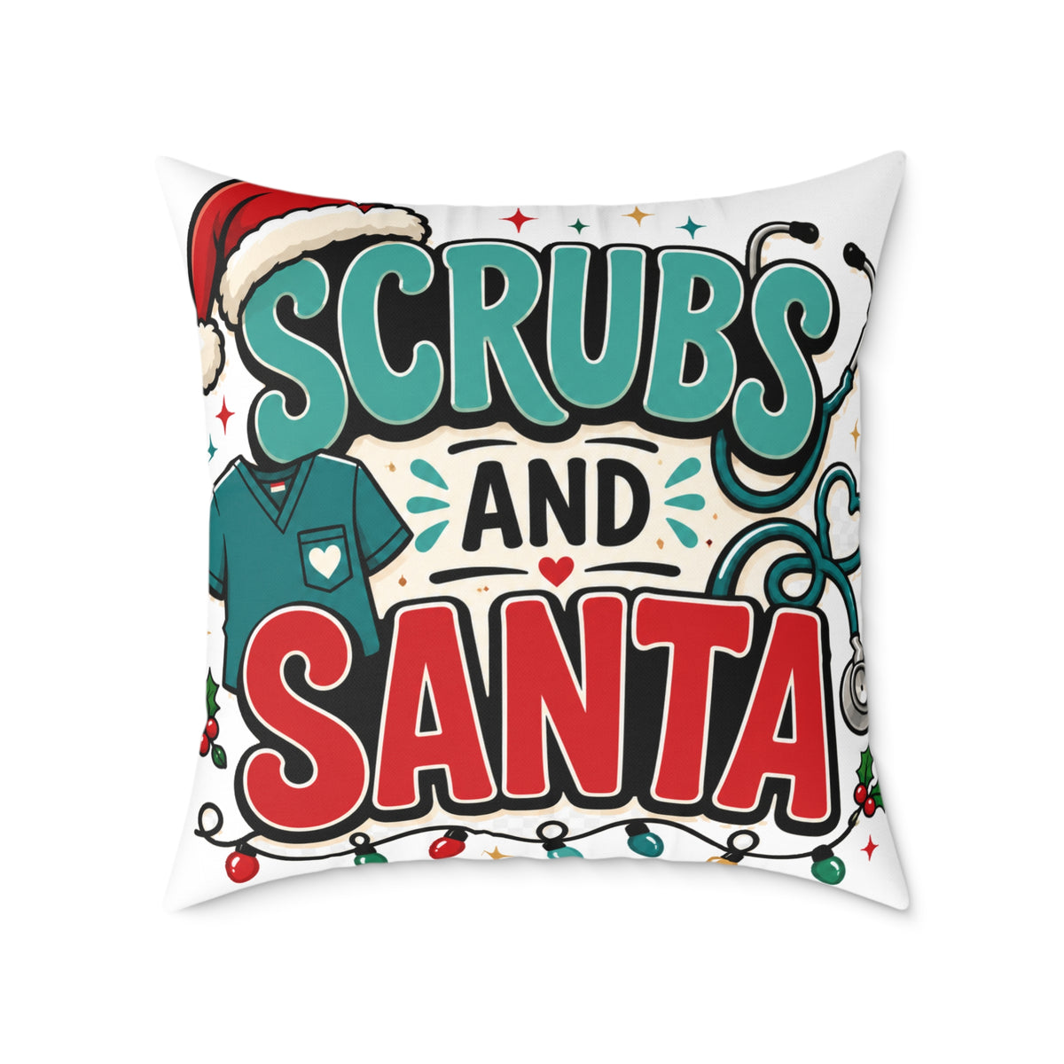 Scrubs and Santa Holiday Modern Day Christmas  Pillow — Christmas Nurse Decorative Cushion