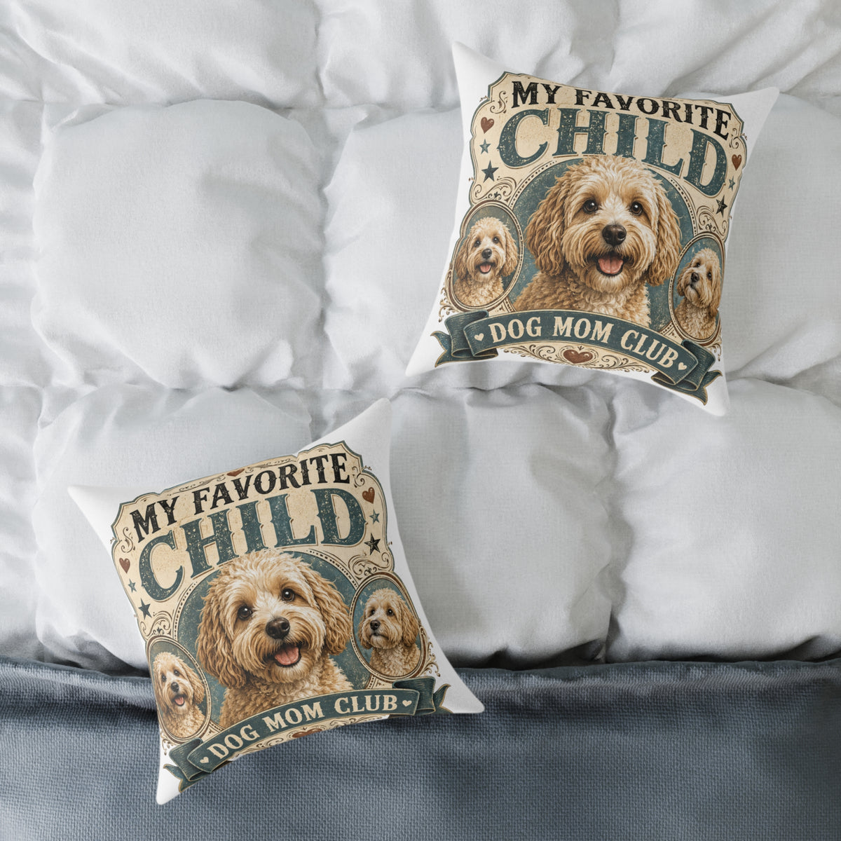 Dog Mom Pillow  Milo Bailey Dog Dad Mom — “My Favorite Child” Doodle Decorative Throw Pillow