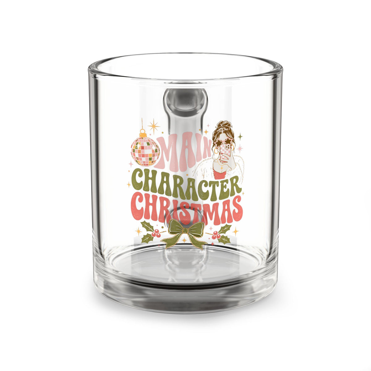 Modern Day Christmas Glass Mug  10oz Glass Mug — Merry Character Christmas Retro Holiday Coffee Cup
