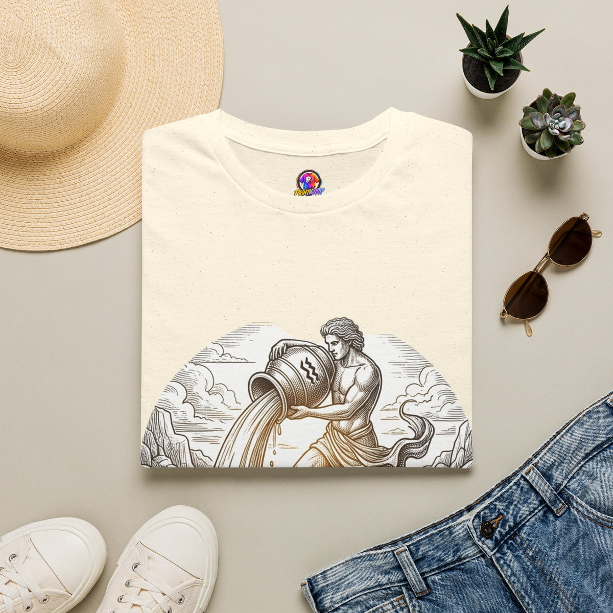 Aquarius Zodiac T-Shirt — Vintage Water Bearer Astrology Tee