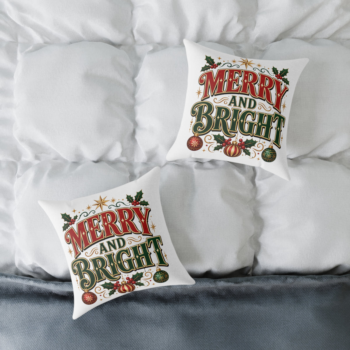 Square Christmas Pillow – "Merry and Bright" / "Mama Claus" Holiday Decorative Throw Pillow