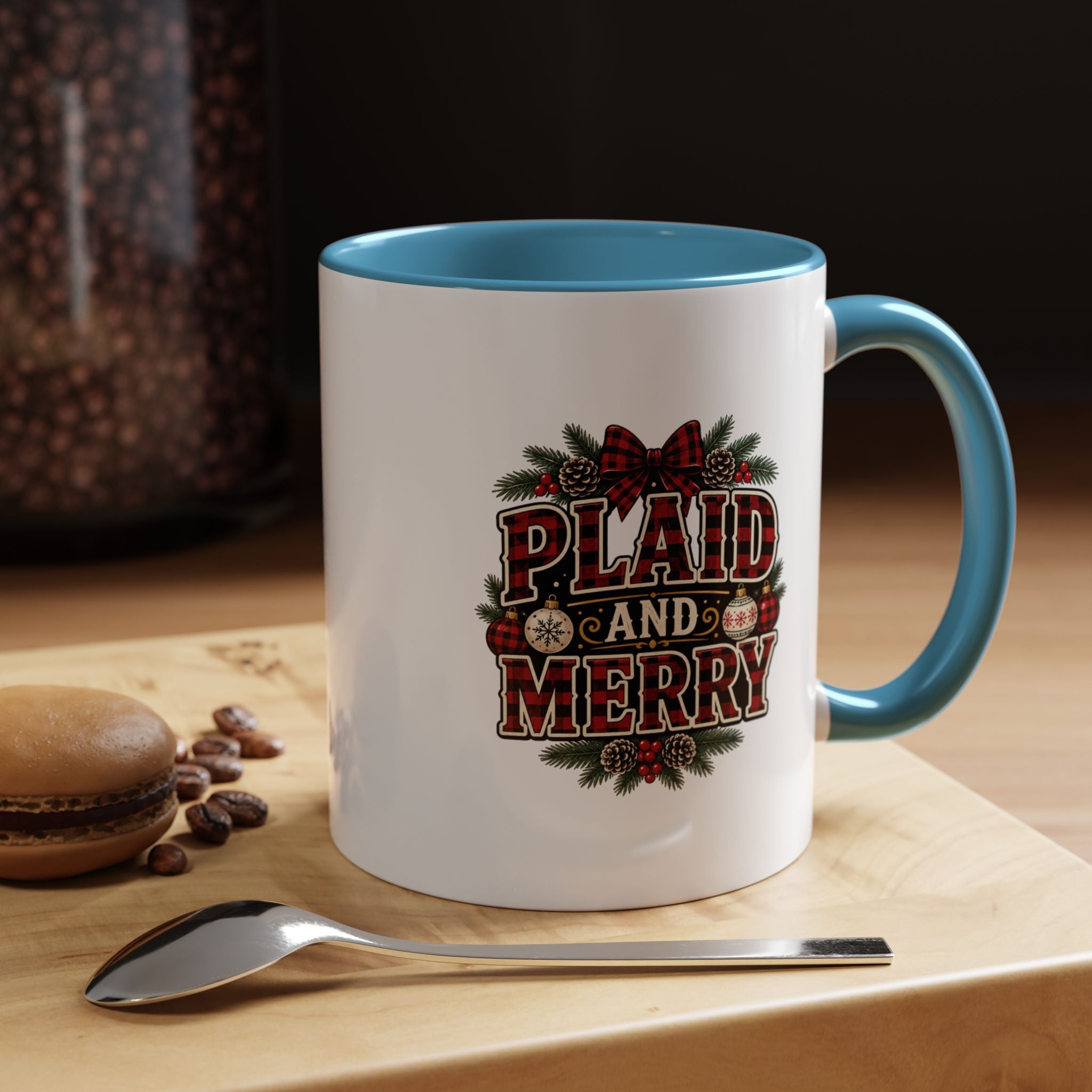 Plaid and Merry Accent Coffee Mug — Festive Buffalo Check Christmas Mug